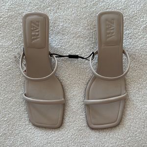 Zara Heeled Beige Sandals NWT